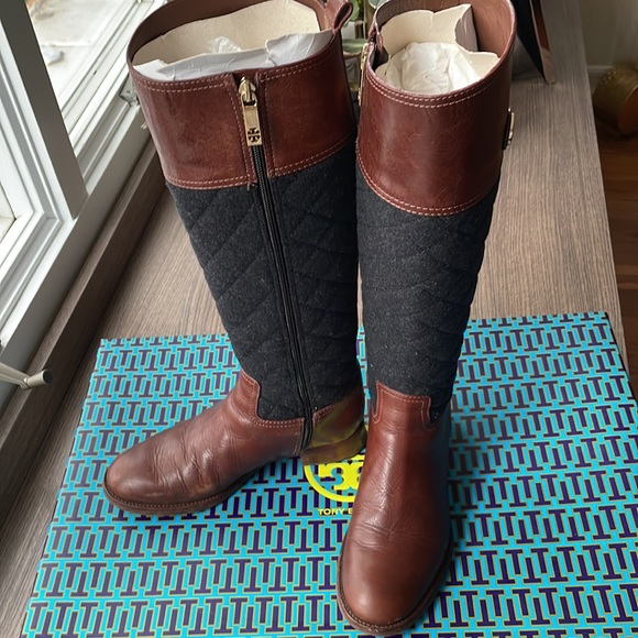 Tory Burch Rosalie 30mm Riding Boots, Almond/ Charcoal, Size 6.5 - Picture 6 of 14